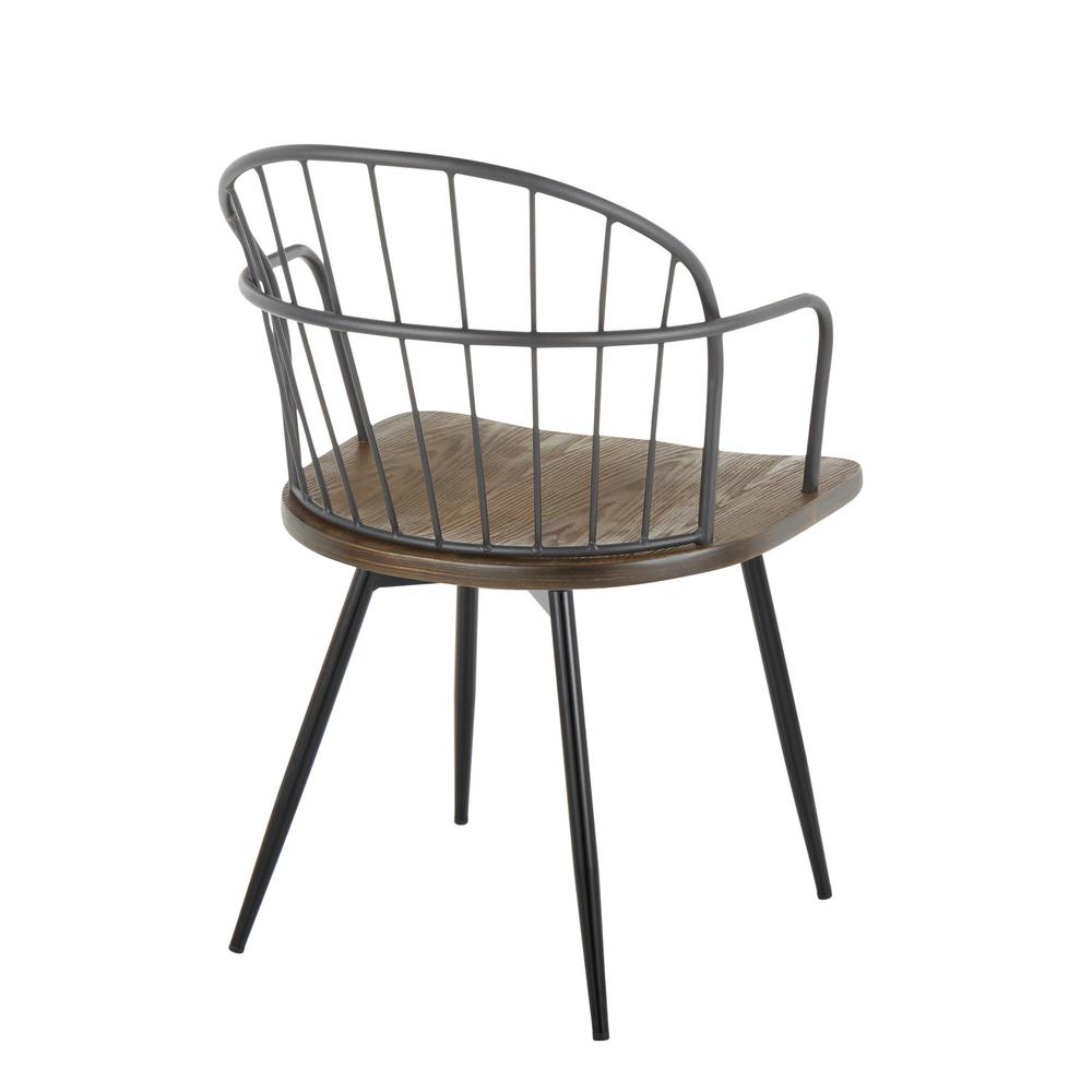 Black Metal, Dark Walnut Wood Riley Arm Chair - Set of 2. Picture 4