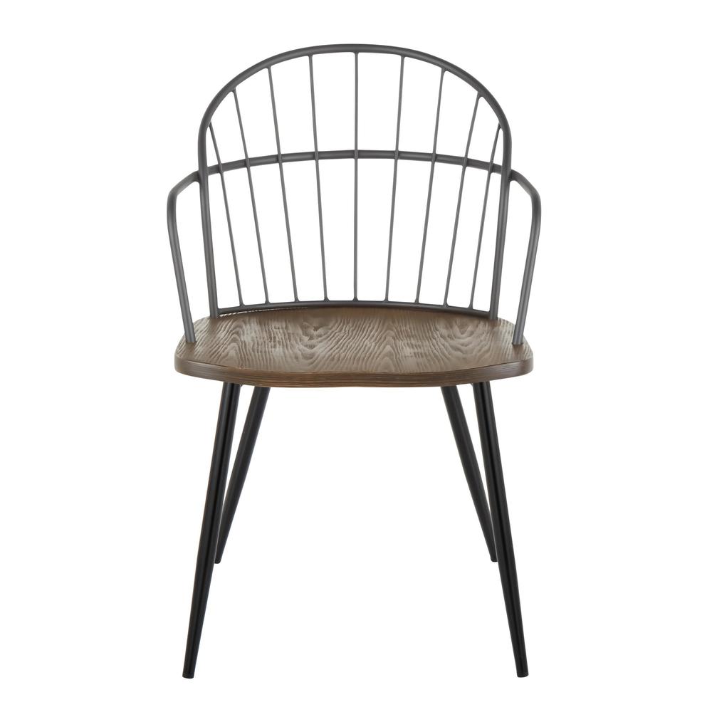 Black Metal, Dark Walnut Wood Riley Arm Chair - Set of 2. Picture 6