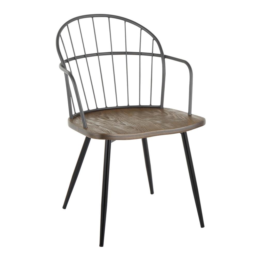 Black Metal, Dark Walnut Wood Riley Arm Chair - Set of 2. Picture 2