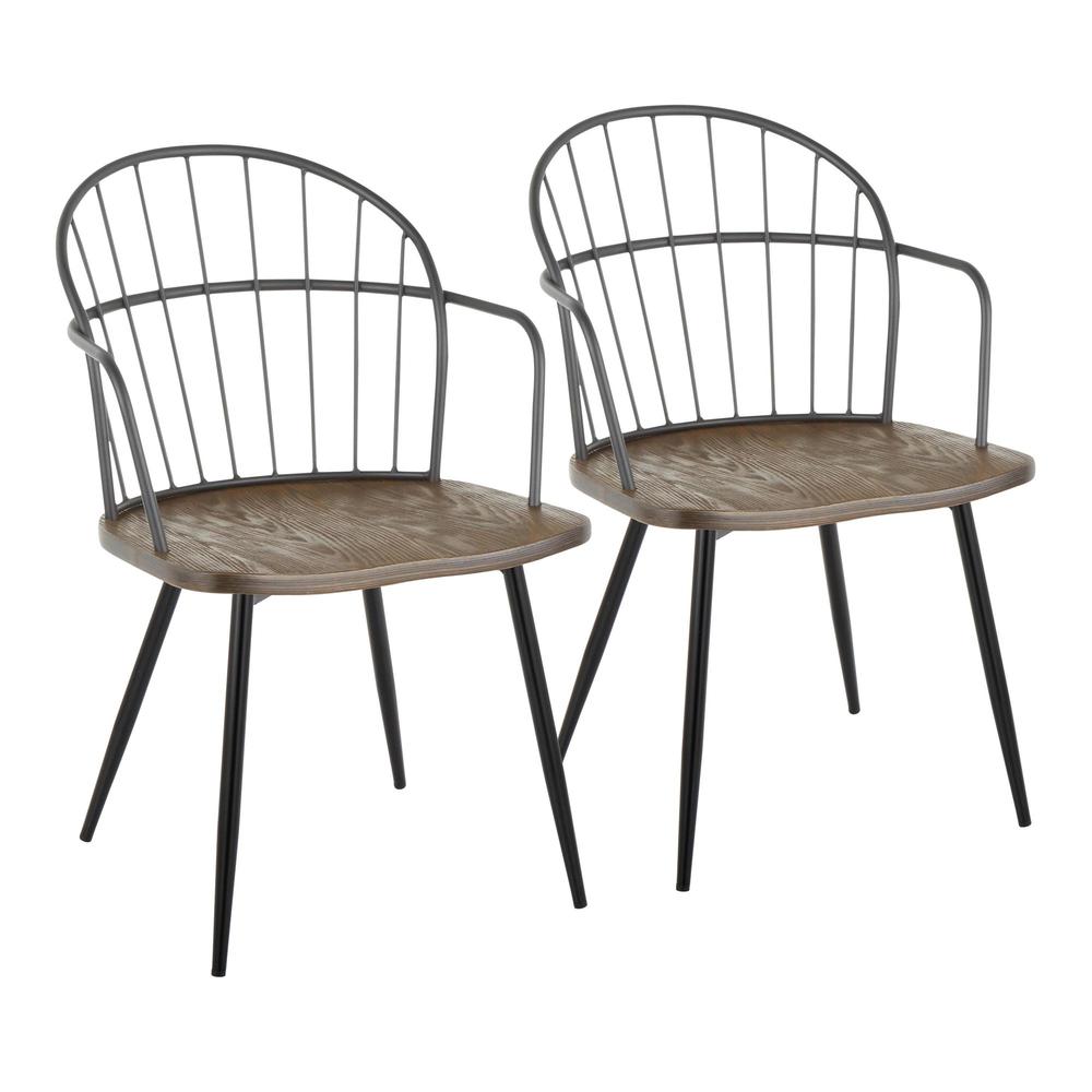 Black Metal, Dark Walnut Wood Riley Arm Chair - Set of 2. Picture 1