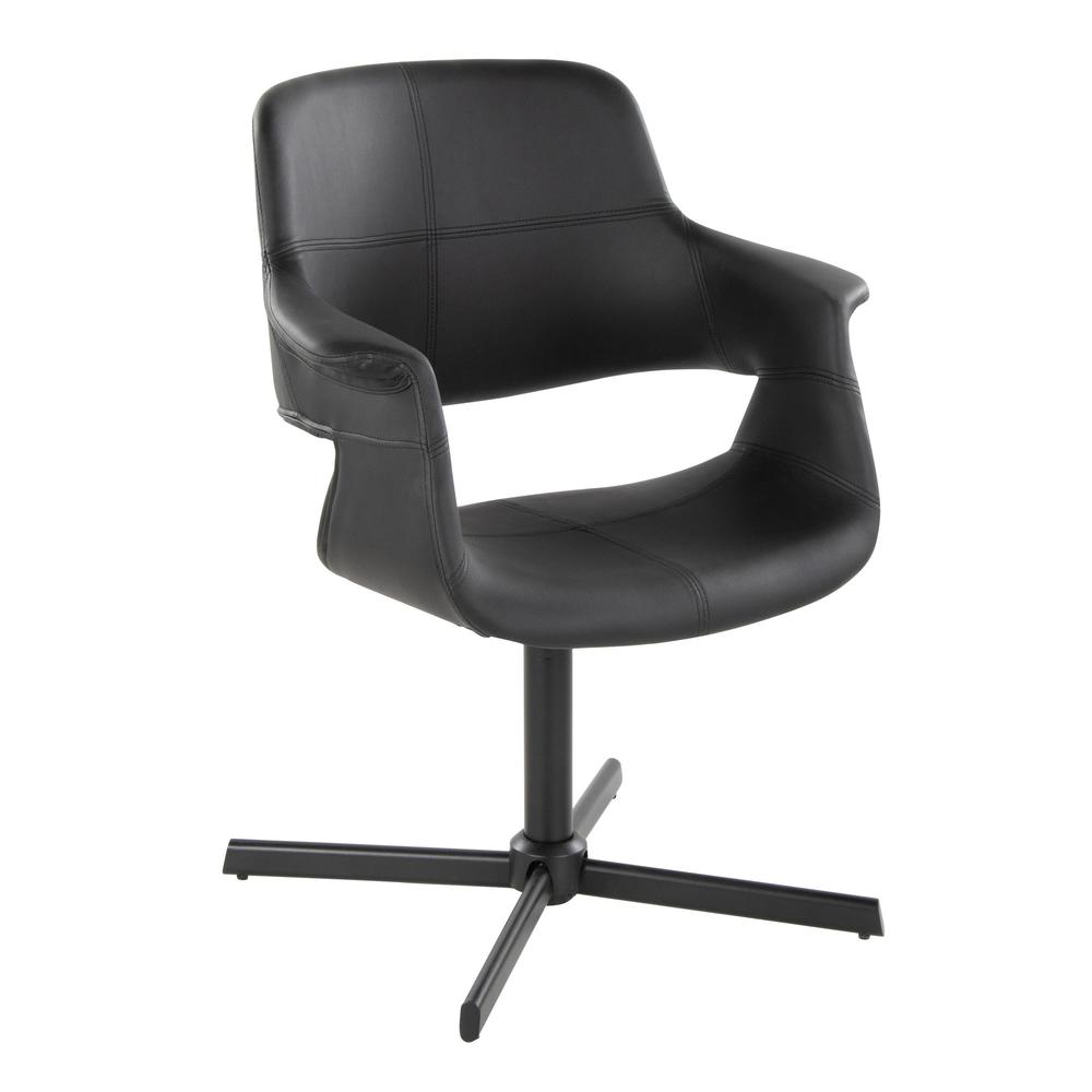 Black Metal, Black PU Vintage Flair Swivel Accent Chair. Picture 1
