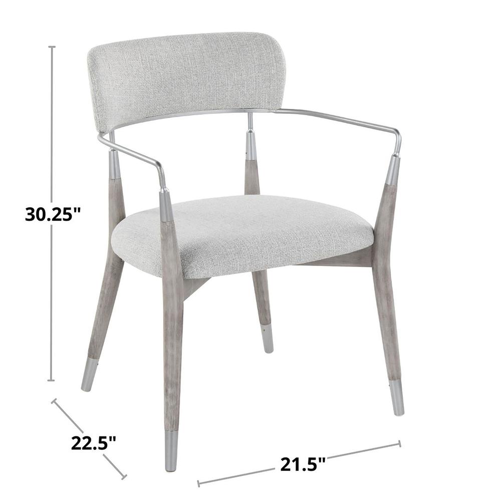 Silver Metal, Grey Brushed Wood, Light Grey Fabric Savannah Chair - Set of 2. Picture 8