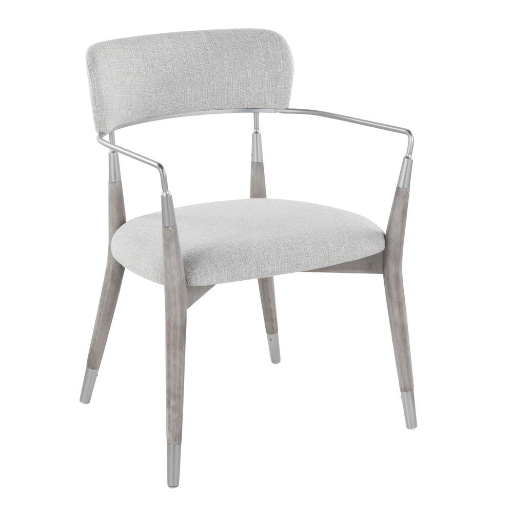 Silver Metal, Grey Brushed Wood, Light Grey Fabric Savannah Chair - Set of 2. Picture 2