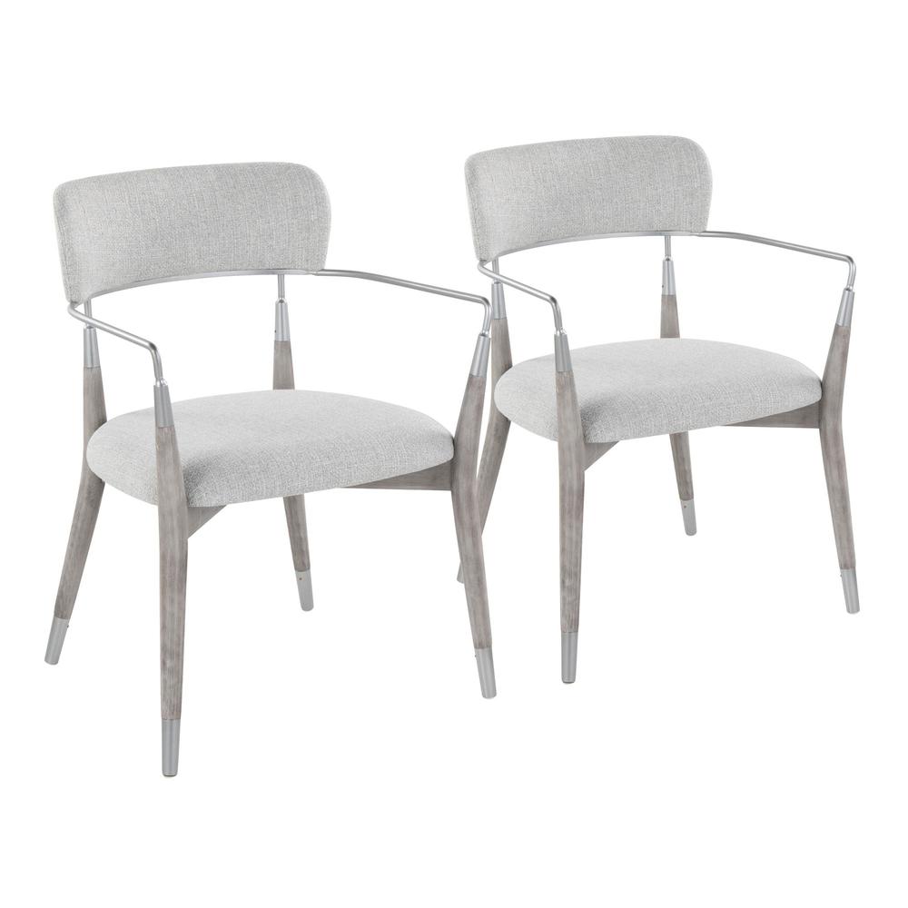 Silver Metal, Grey Brushed Wood, Light Grey Fabric Savannah Chair - Set of 2. Picture 1