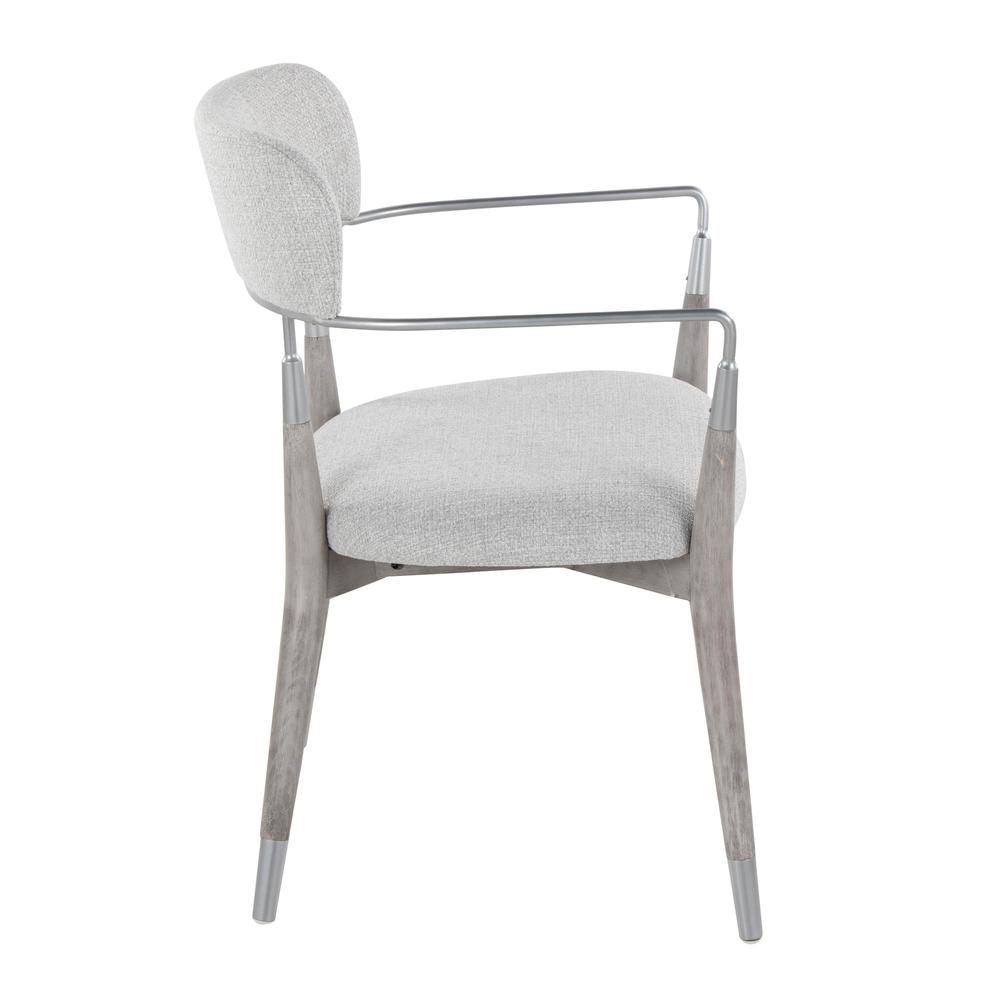 Silver Metal, Grey Brushed Wood, Light Grey Fabric Savannah Chair - Set of 2. Picture 3