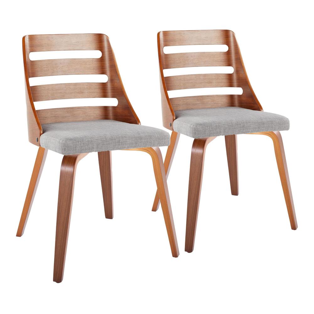 Walnut Wood, Grey Fabric Trevi Chair - Set of 2. Picture 1