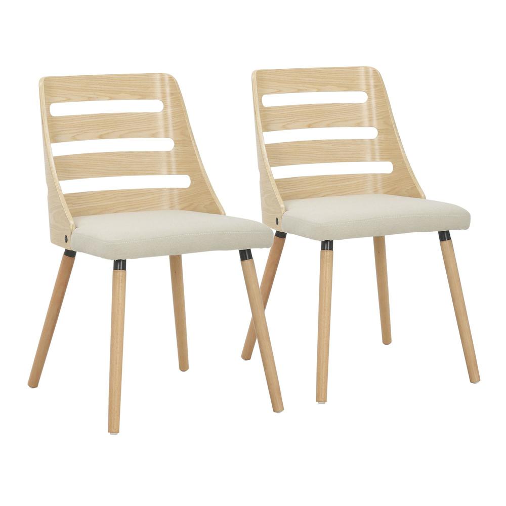Natural Wood, Cream Fabric Trevi Chair - Set of 2. Picture 1