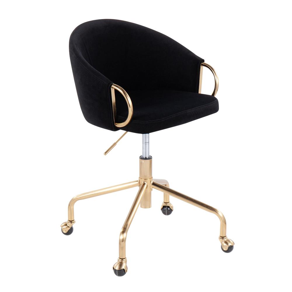 Gold Metal, Black Velvet Claire Task Chair. Picture 1