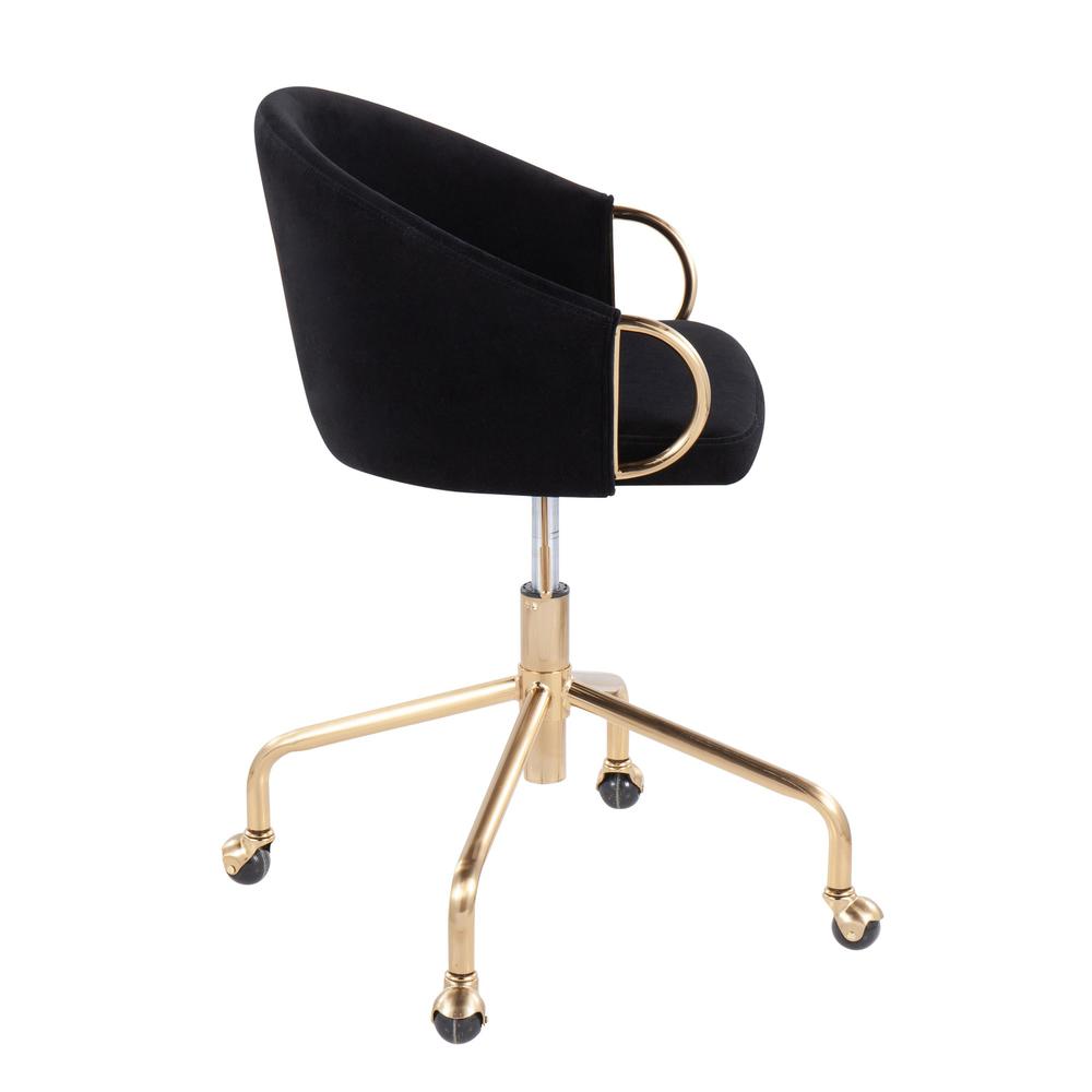 Gold Metal, Black Velvet Claire Task Chair. Picture 2