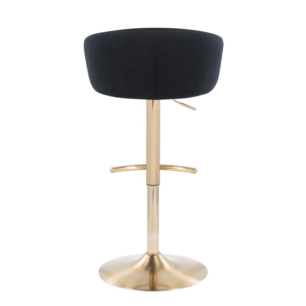 Gold Metal, Black Velvet Claire Adjustable Bar Stool - Set of 2. Picture 5