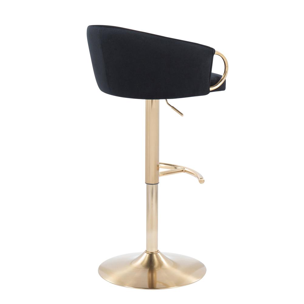 Gold Metal, Black Velvet Claire Adjustable Bar Stool - Set of 2. Picture 4