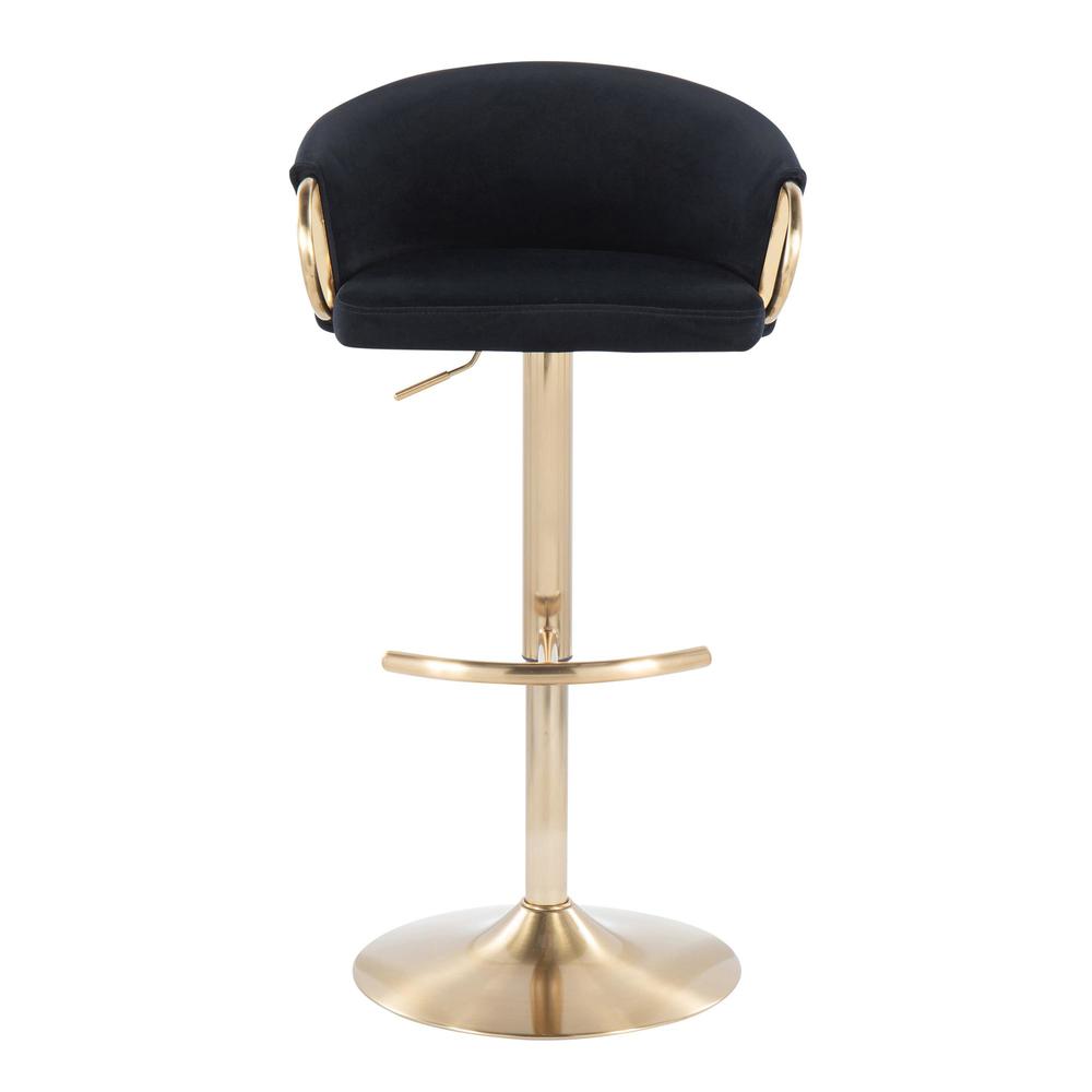 Gold Metal, Black Velvet Claire Adjustable Bar Stool - Set of 2. Picture 6