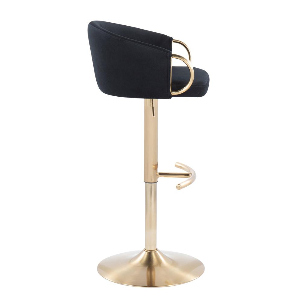 Gold Metal, Black Velvet Claire Adjustable Bar Stool - Set of 2. Picture 3