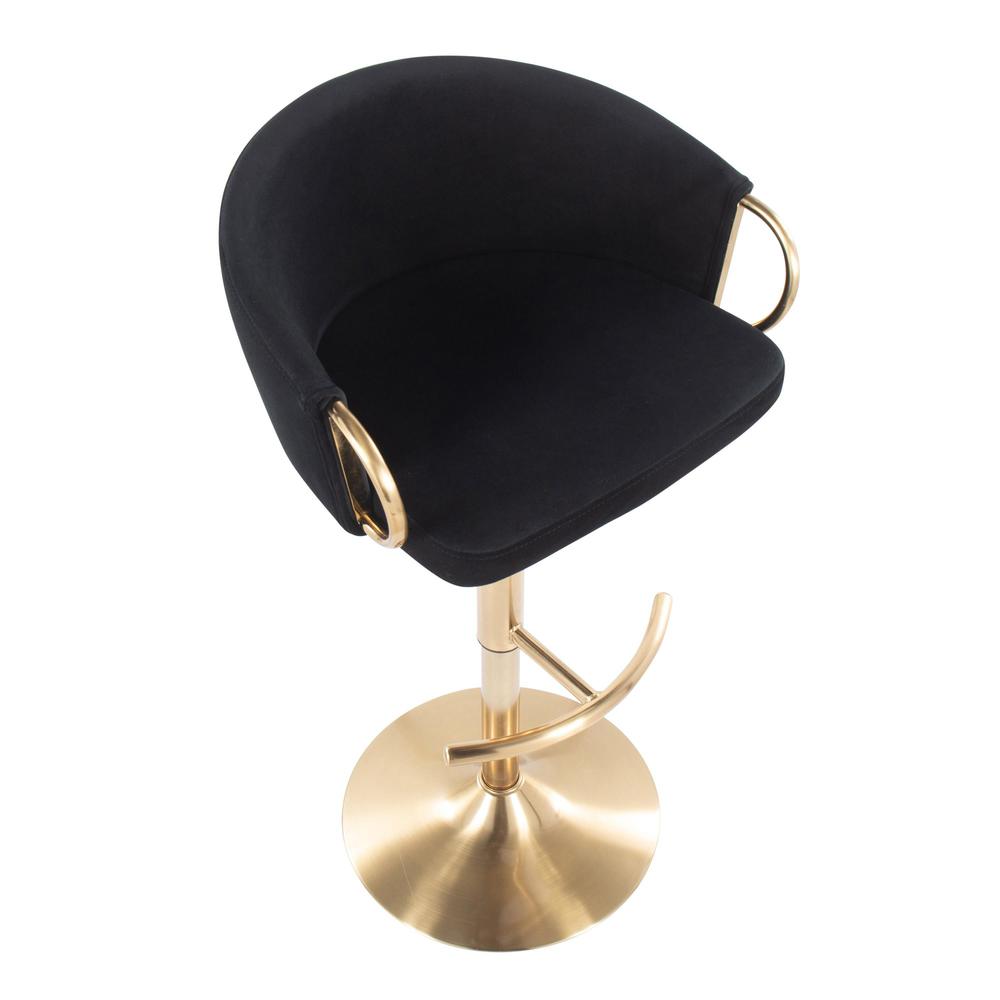 Gold Metal, Black Velvet Claire Adjustable Bar Stool - Set of 2. Picture 7