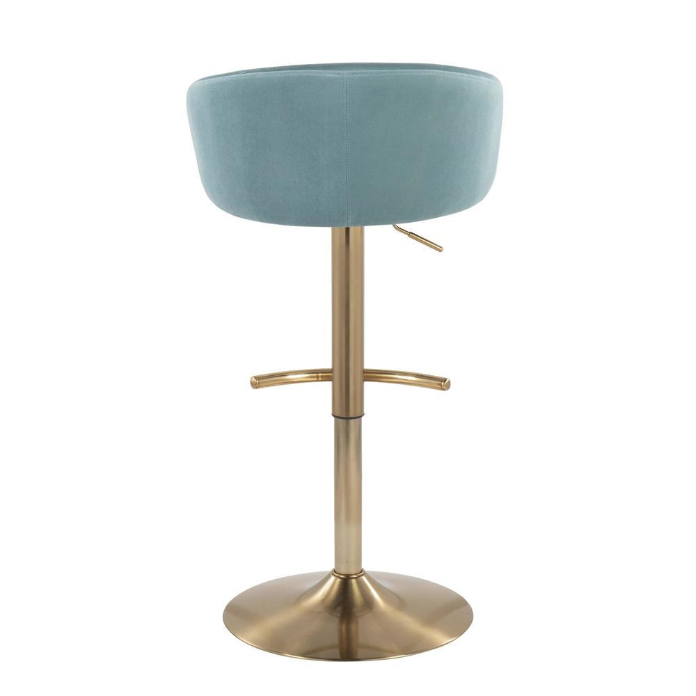 Gold Metal, Light Blue Velvet Claire Adjustable Bar Stool - Set of 2. Picture 5