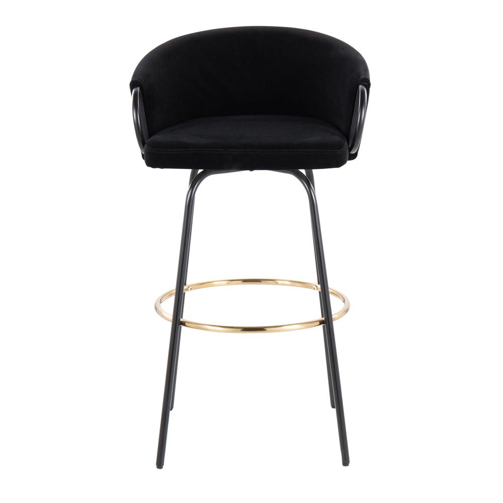Black Metal, Gold Metal, Black Velvet Claire Barstool - Set of 2. Picture 6