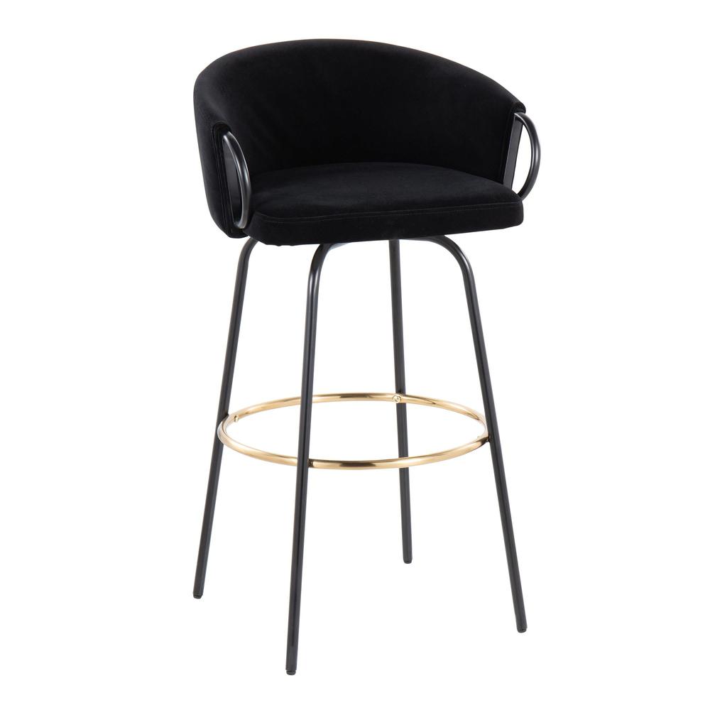 Black Metal, Gold Metal, Black Velvet Claire Barstool - Set of 2. Picture 2