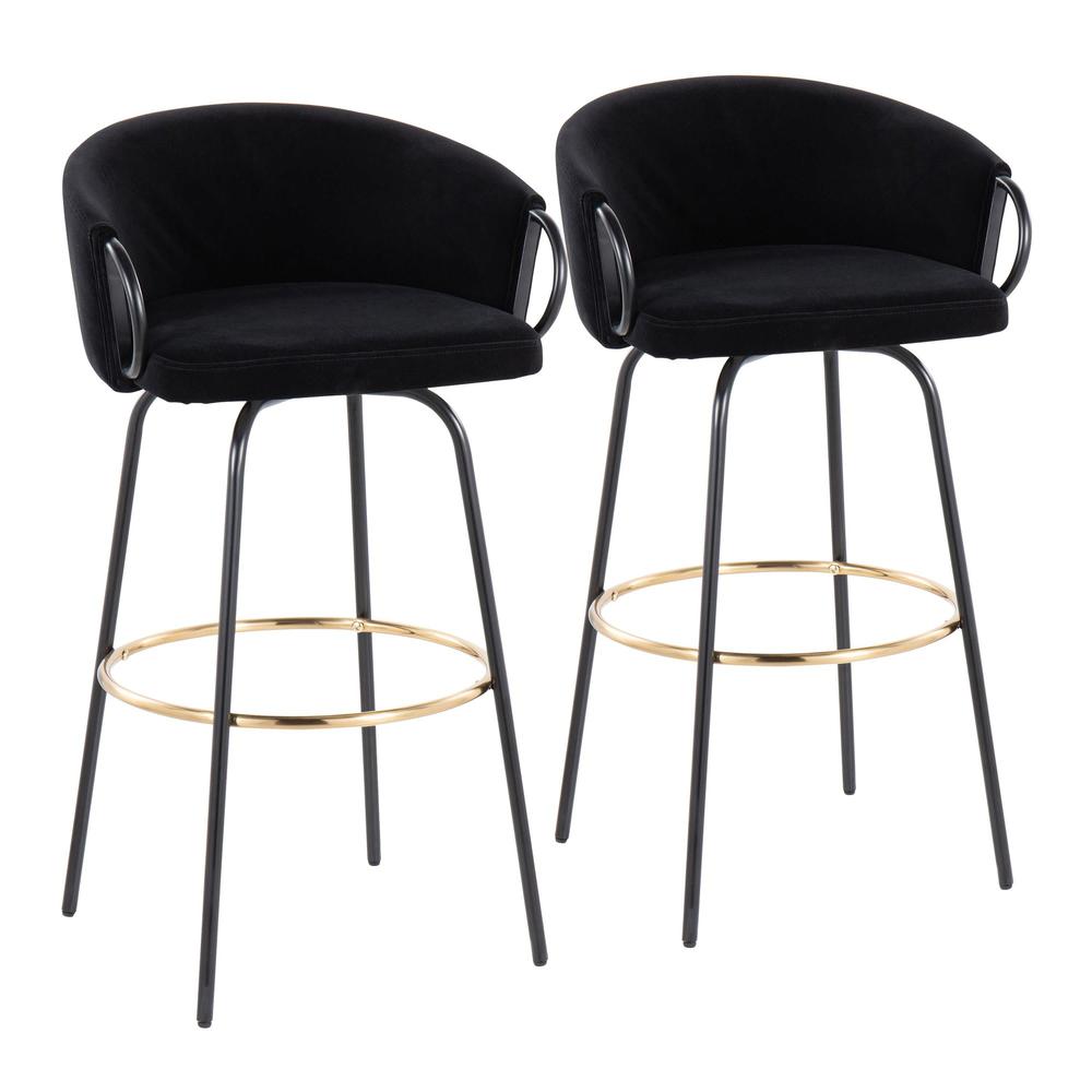 Black Metal, Gold Metal, Black Velvet Claire Barstool - Set of 2. Picture 1
