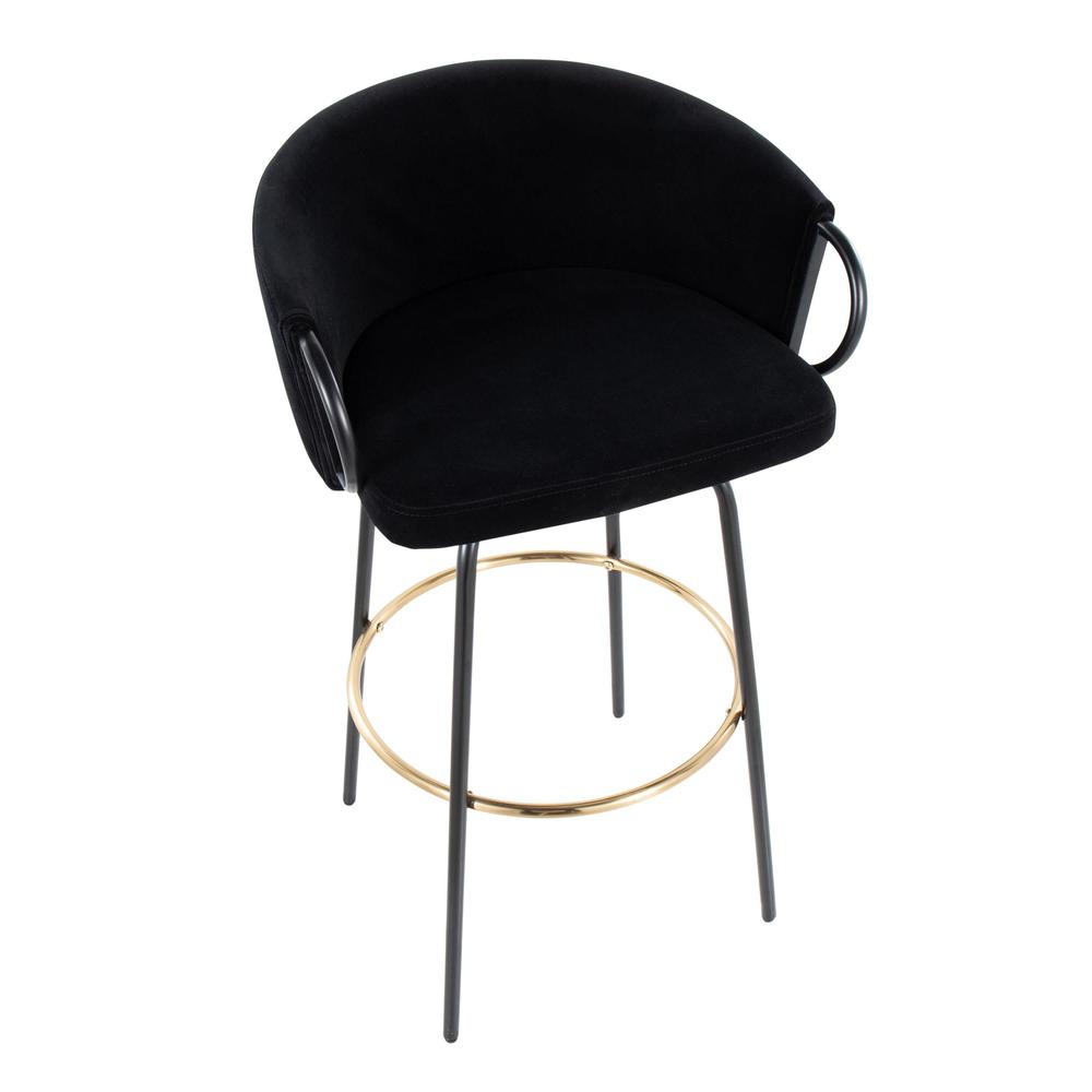 Black Metal, Gold Metal, Black Velvet Claire Barstool - Set of 2. Picture 7