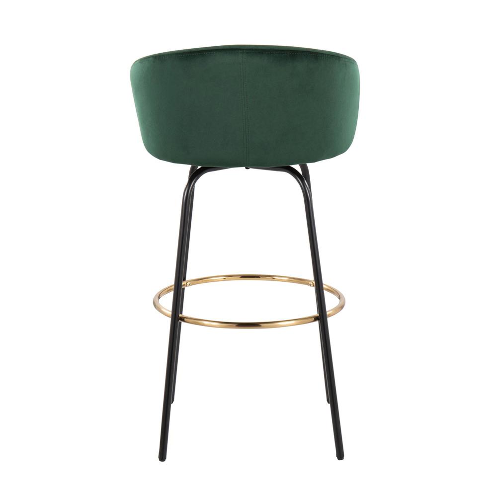 Black Metal, Gold Metal, Emerald Green Velvet Claire Barstool - Set of 2. Picture 5