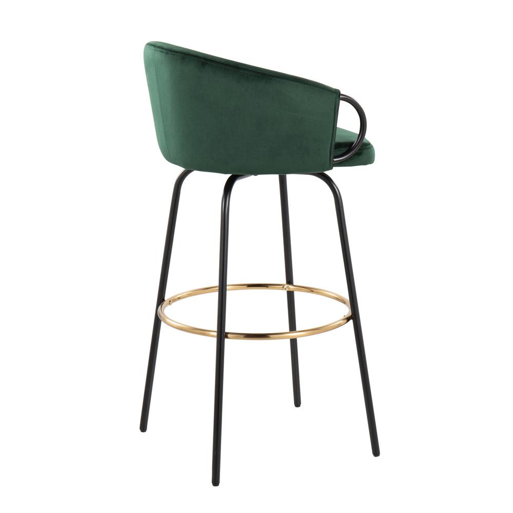 Black Metal, Gold Metal, Emerald Green Velvet Claire Barstool - Set of 2. Picture 4