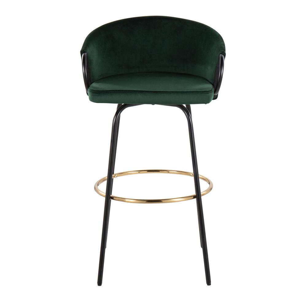 Black Metal, Gold Metal, Emerald Green Velvet Claire Barstool - Set of 2. Picture 6