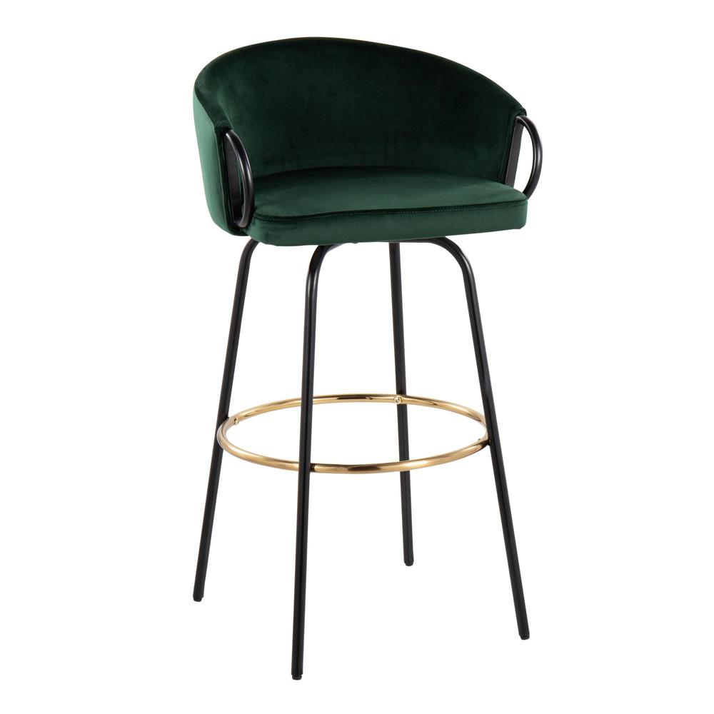 Black Metal, Gold Metal, Emerald Green Velvet Claire Barstool - Set of 2. Picture 2