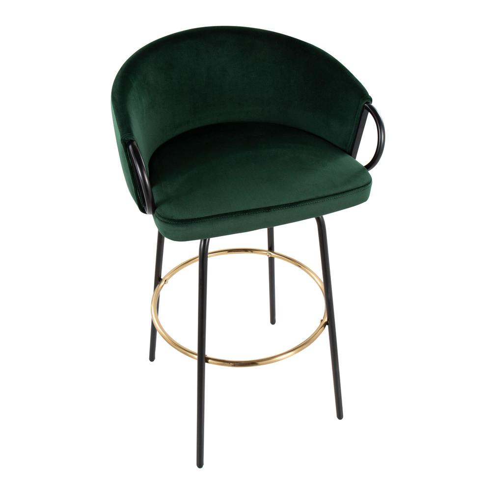 Black Metal, Gold Metal, Emerald Green Velvet Claire Barstool - Set of 2. Picture 7