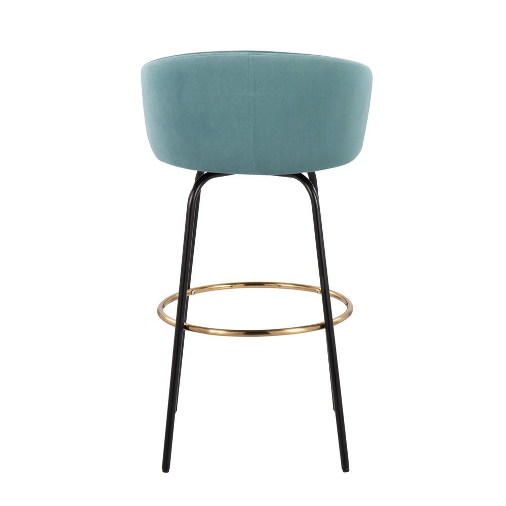 Black Metal, Gold Metal, Light Blue Velvet Claire Barstool - Set of 2. Picture 5