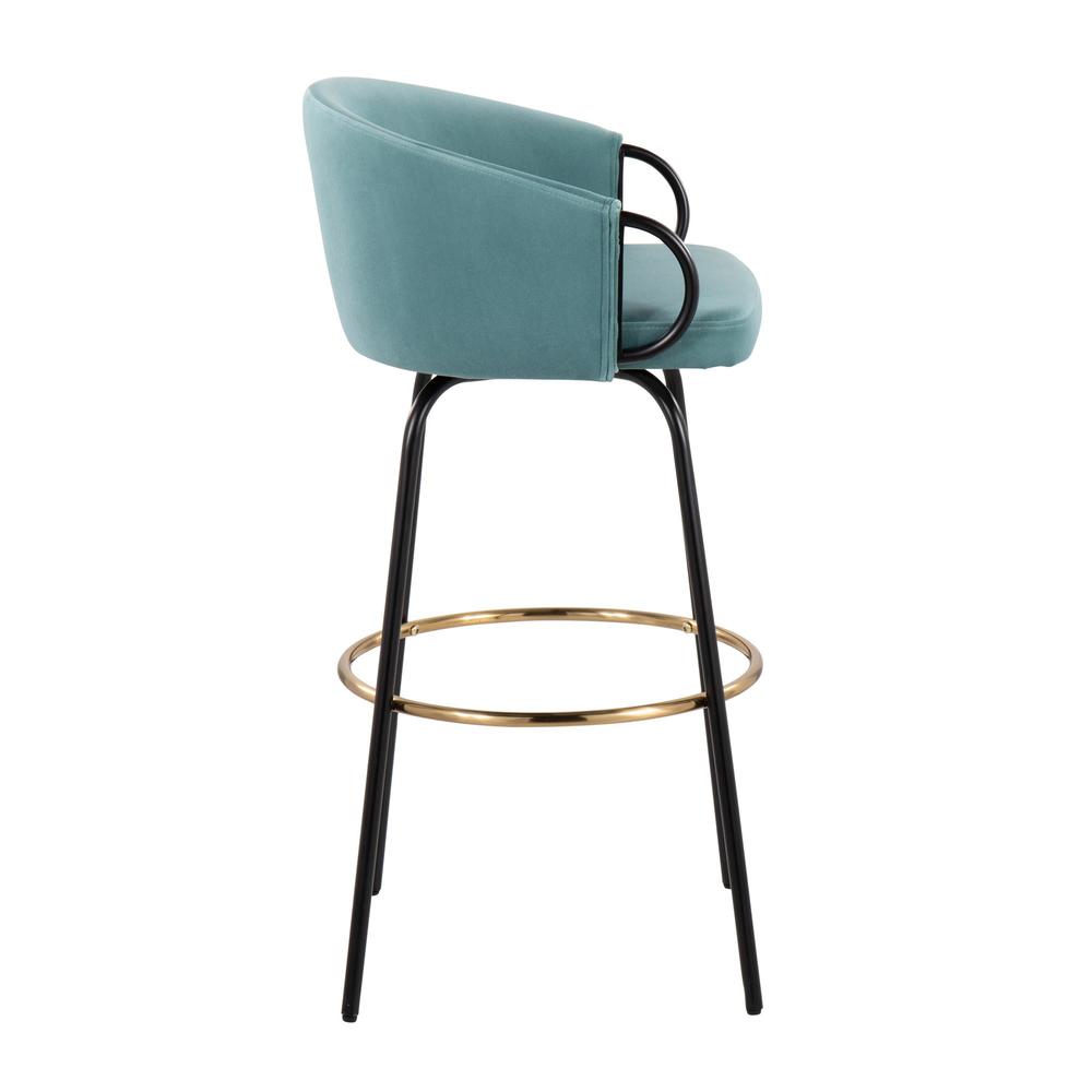 Black Metal, Gold Metal, Light Blue Velvet Claire Barstool - Set of 2. Picture 3