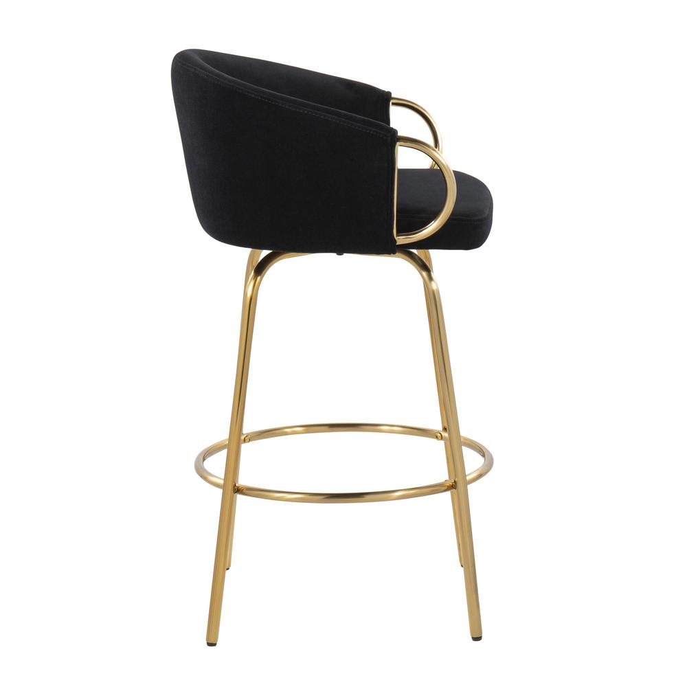 Gold Steel, Black Velvet Claire 26" Fixed Height Counter Stool - Set of 2. Picture 3