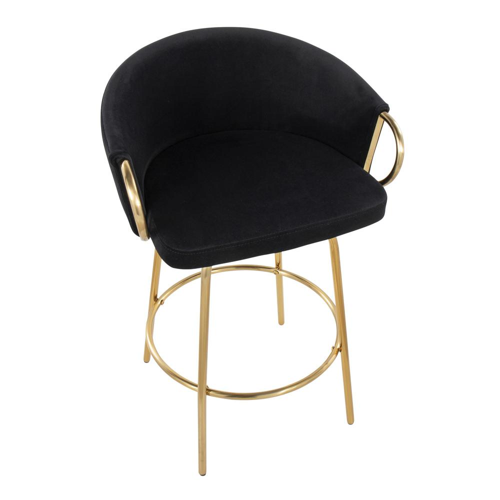 Gold Steel, Black Velvet Claire 26" Fixed Height Counter Stool - Set of 2. Picture 7