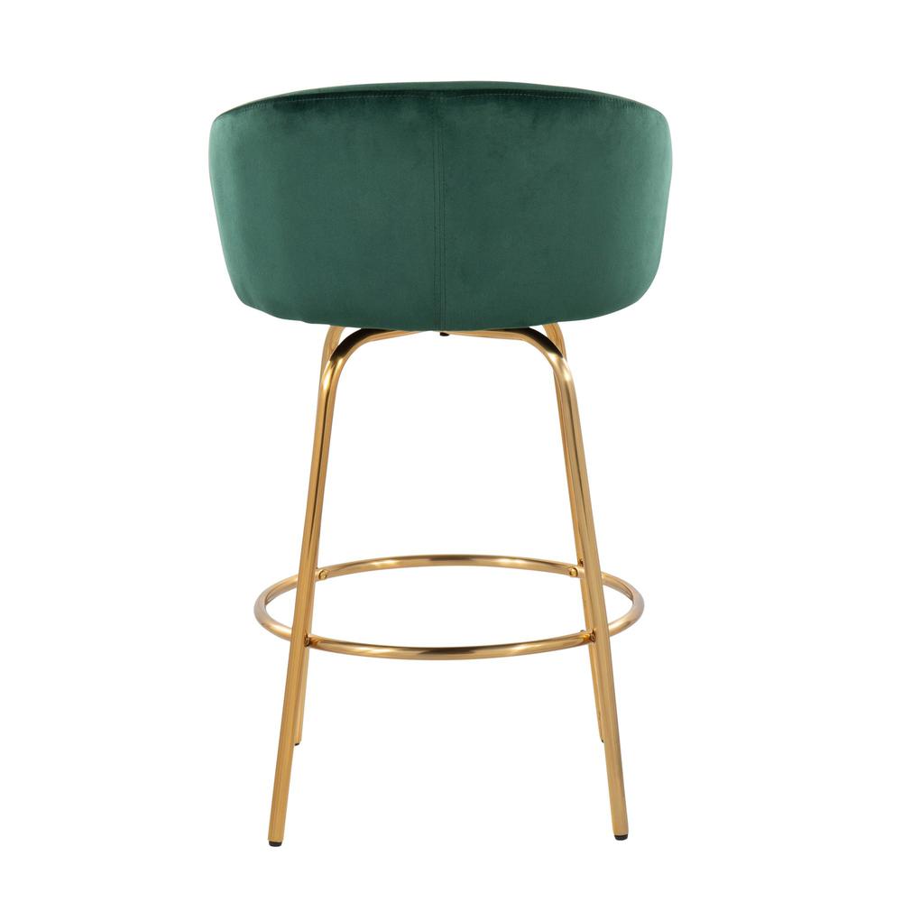 Gold Steel, Green Velvet Claire 26" Fixed Height Counter Stool - Set of 2. Picture 5