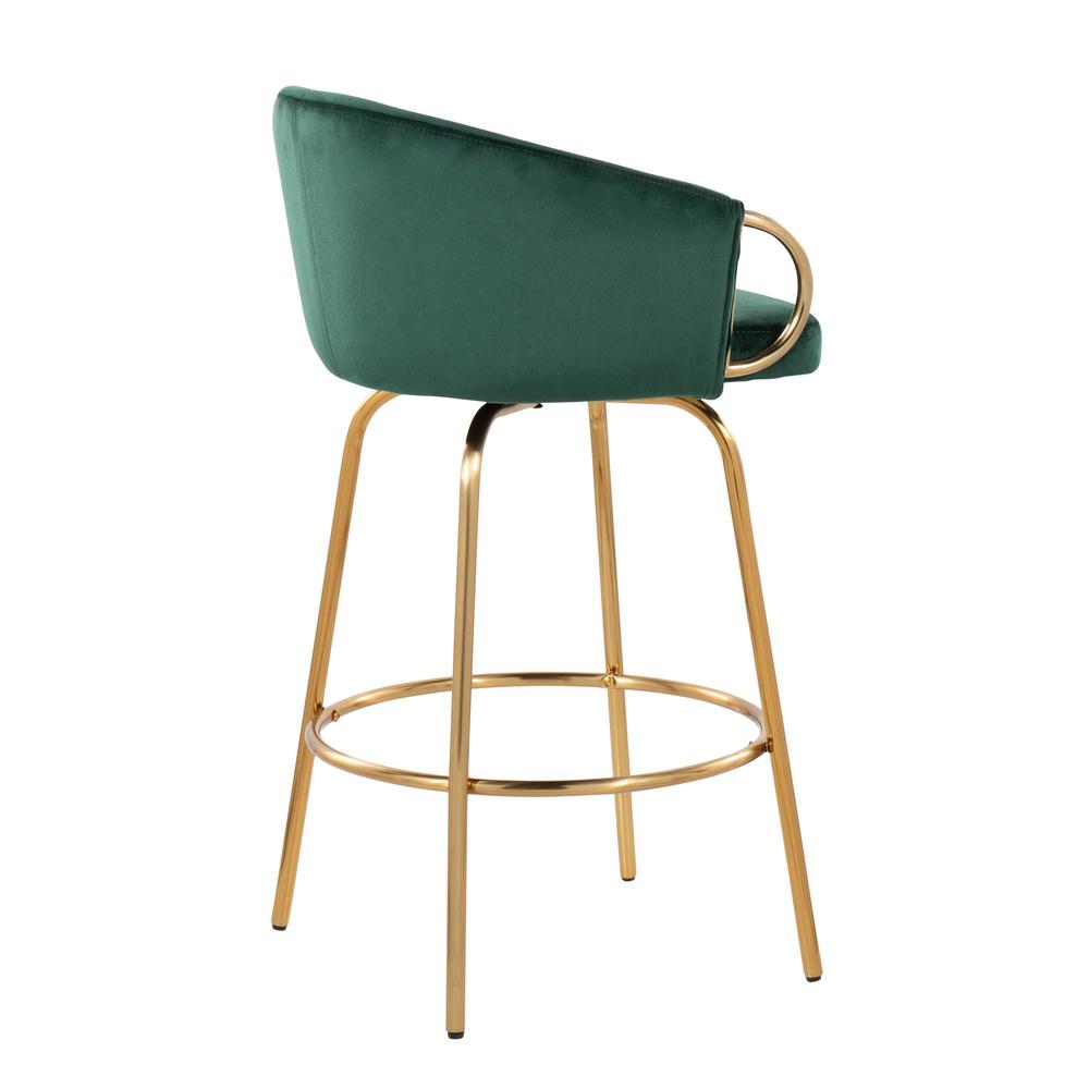 Gold Steel, Green Velvet Claire 26" Fixed Height Counter Stool - Set of 2. Picture 4