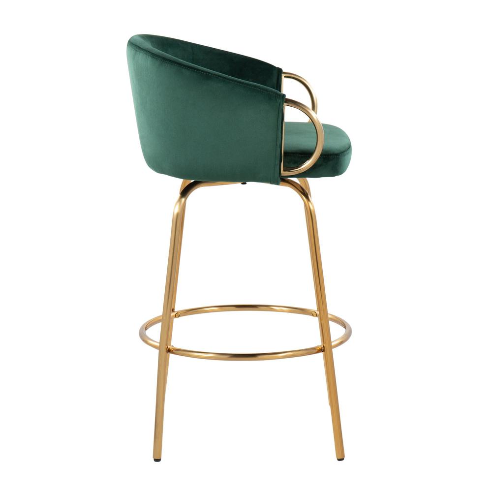 Gold Steel, Green Velvet Claire 26" Fixed Height Counter Stool - Set of 2. Picture 3