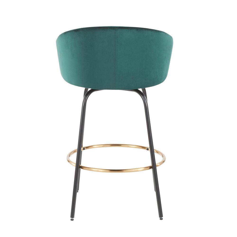 Black Metal, Gold Metal, Emerald Green Velvet Claire Counter Stool - Set of 2. Picture 5