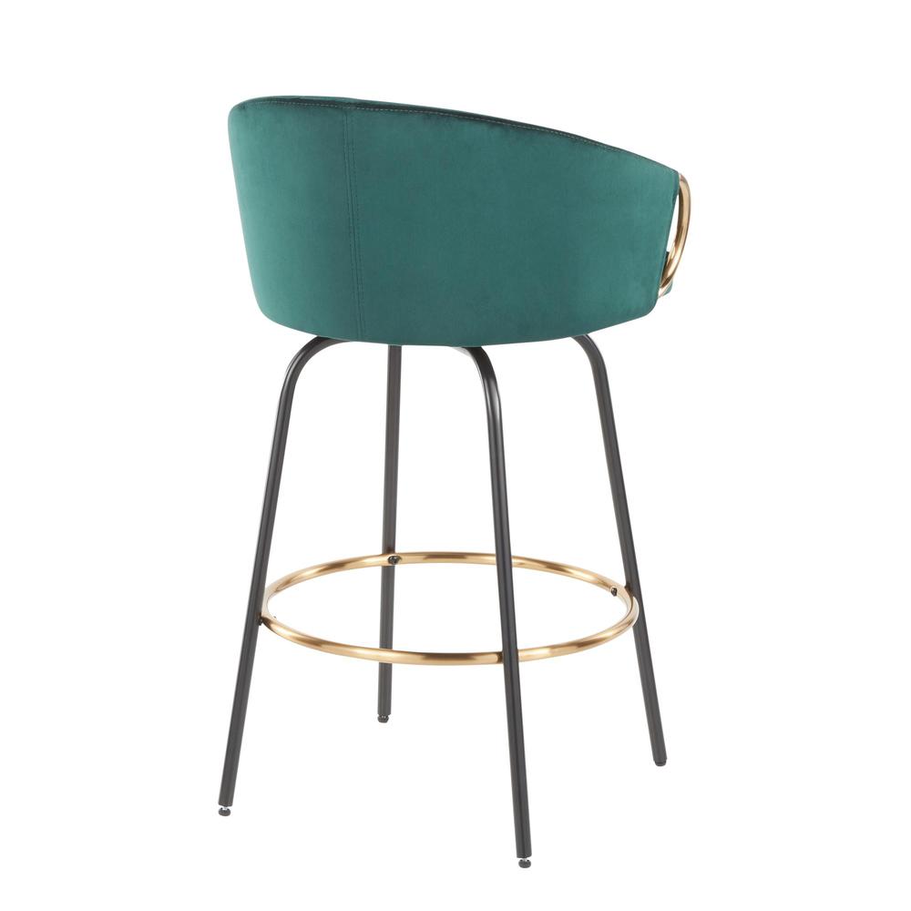 Black Metal, Gold Metal, Emerald Green Velvet Claire Counter Stool - Set of 2. Picture 4