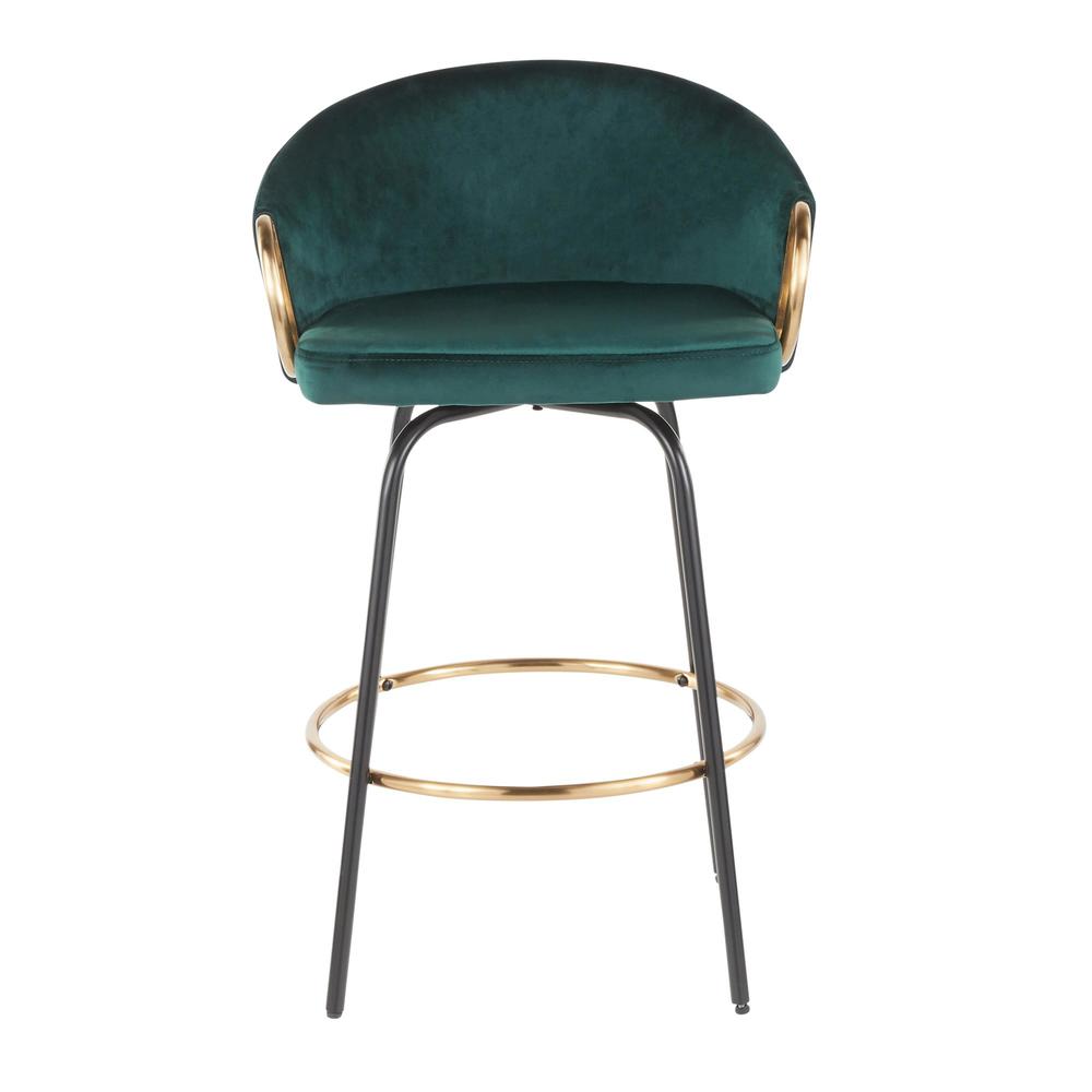 Black Metal, Gold Metal, Emerald Green Velvet Claire Counter Stool - Set of 2. Picture 6