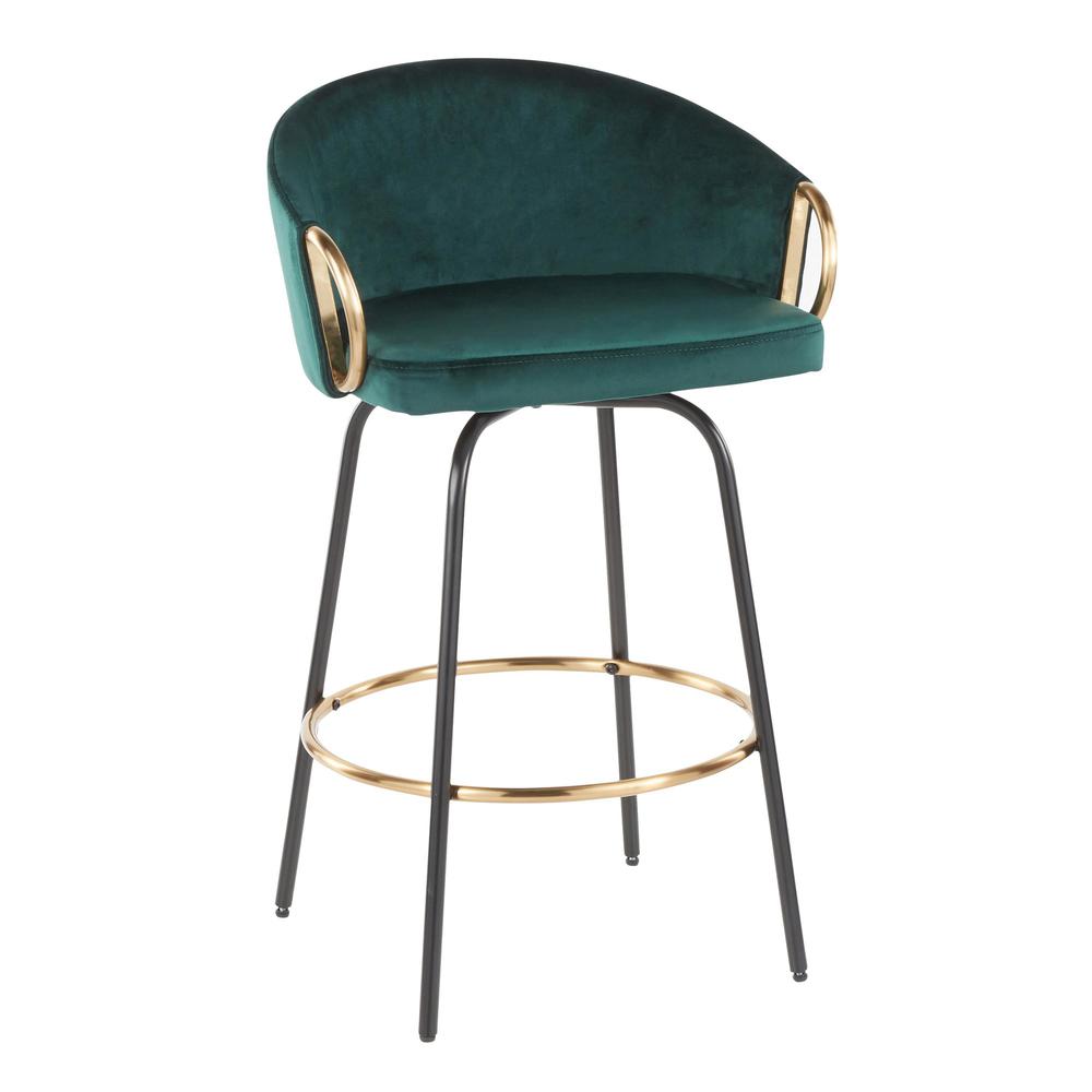 Black Metal, Gold Metal, Emerald Green Velvet Claire Counter Stool - Set of 2. Picture 2