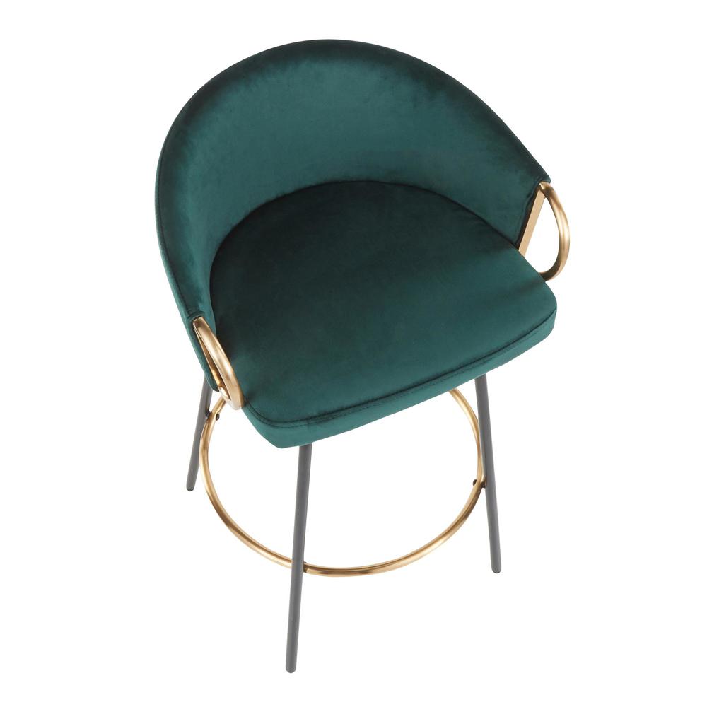 Black Metal, Gold Metal, Emerald Green Velvet Claire Counter Stool - Set of 2. Picture 7
