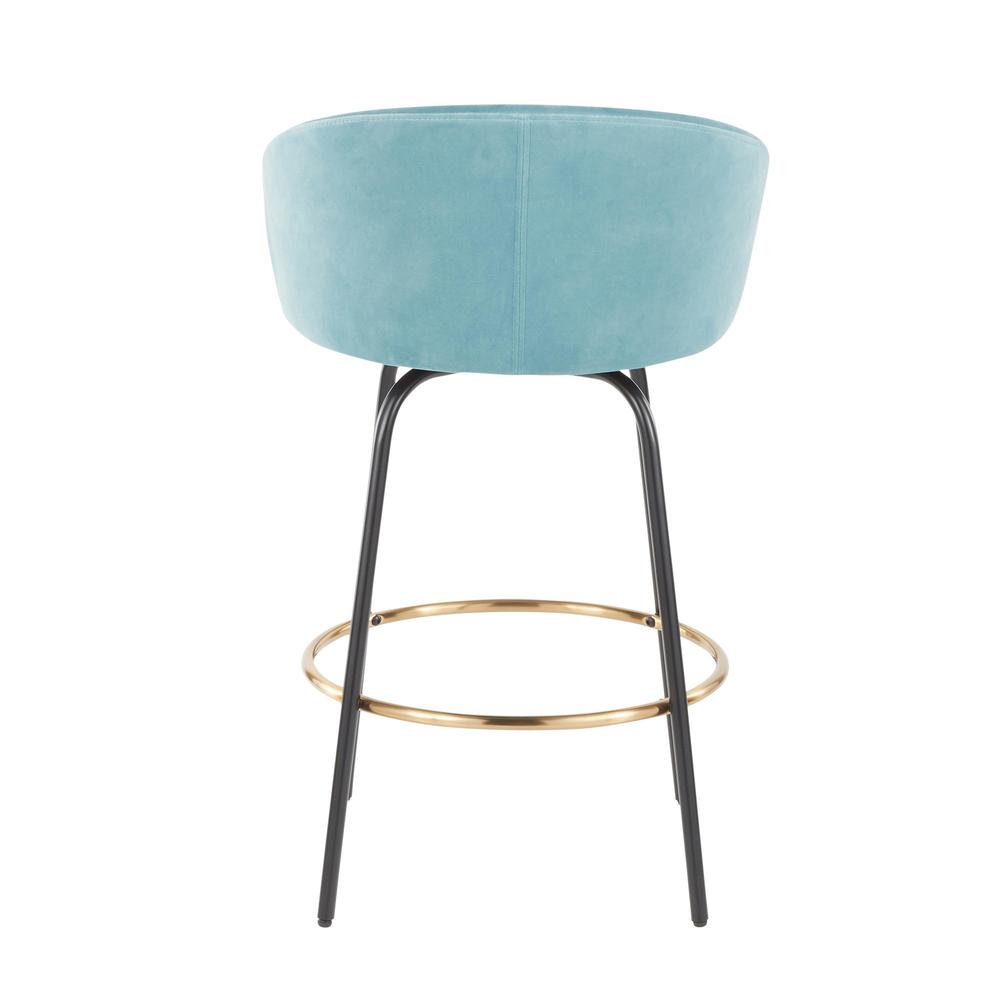 Black Metal, Gold Metal, Light Blue Velvet Claire Counter Stool - Set of 2. Picture 5