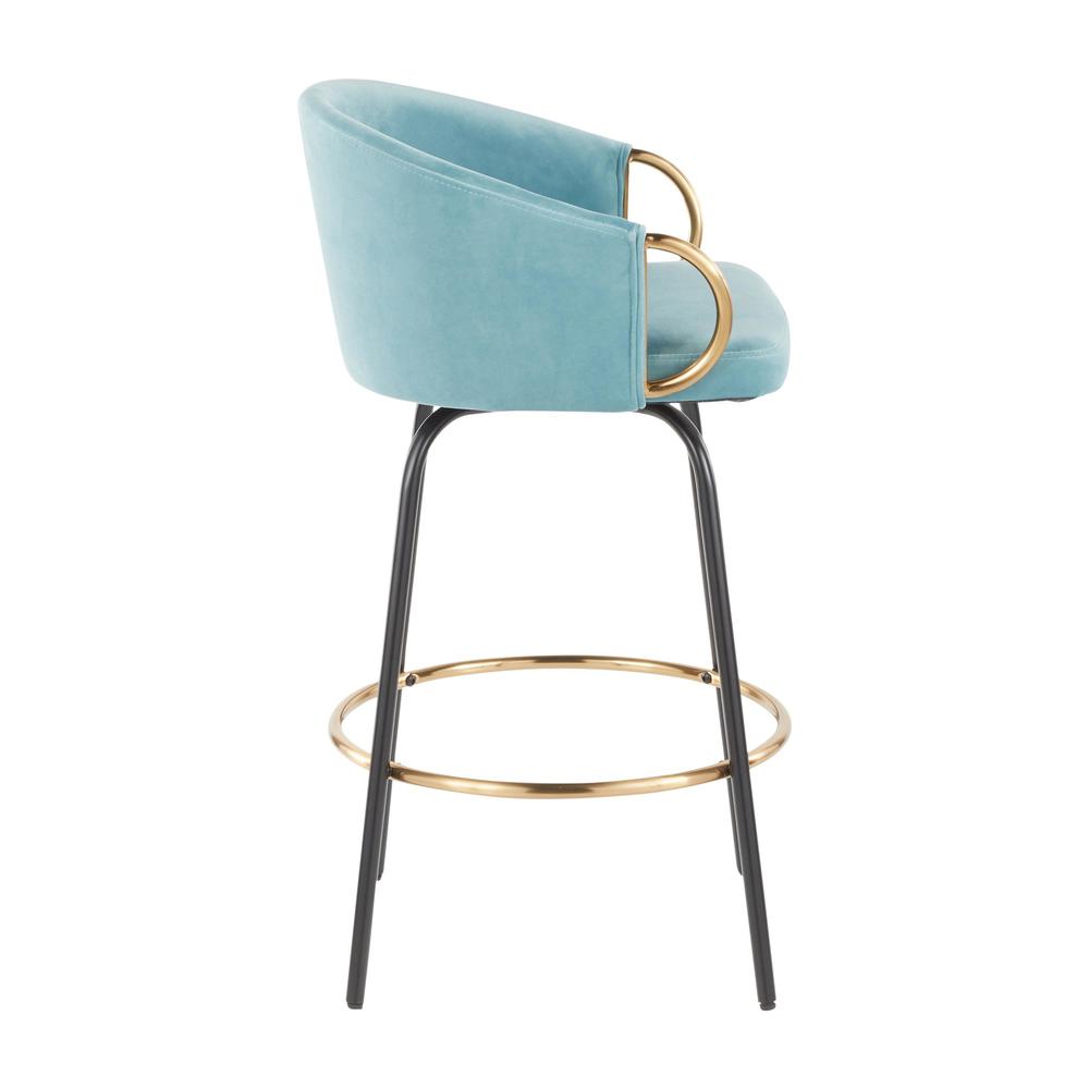 Black Metal, Gold Metal, Light Blue Velvet Claire Counter Stool - Set of 2. Picture 3