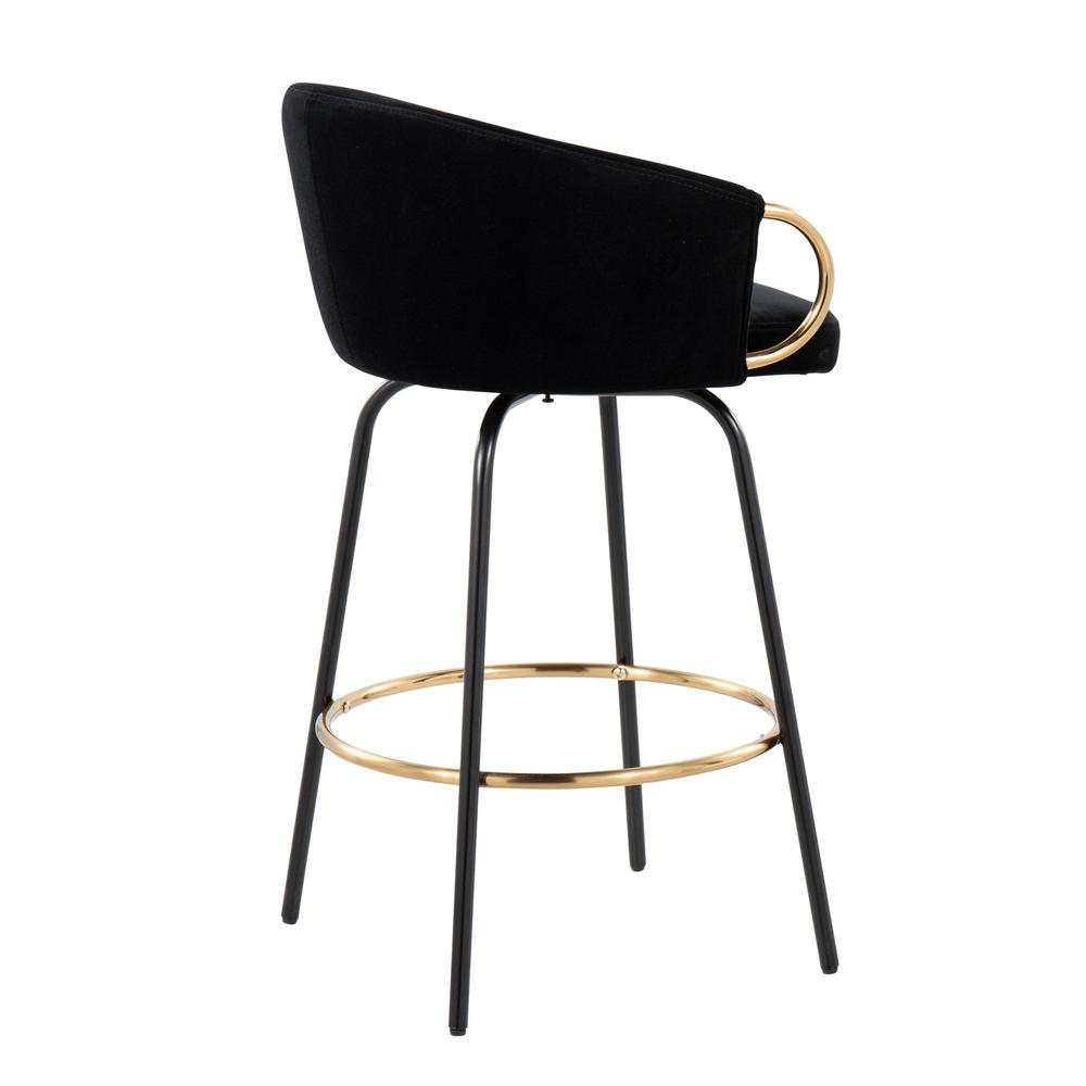 Black Metal, Gold Metal, Black Velvet Claire Counter Stool - Set of 2. Picture 4