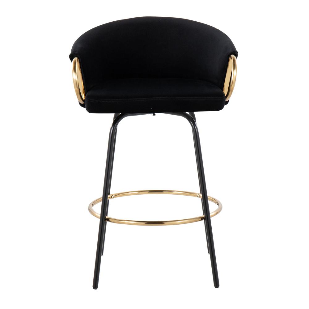 Black Metal, Gold Metal, Black Velvet Claire Counter Stool - Set of 2. Picture 6