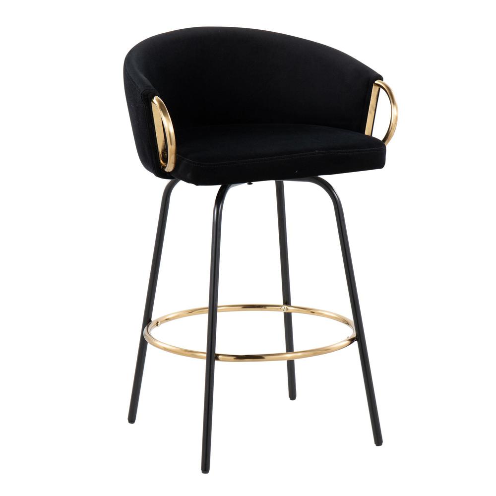 Black Metal, Gold Metal, Black Velvet Claire Counter Stool - Set of 2. Picture 2