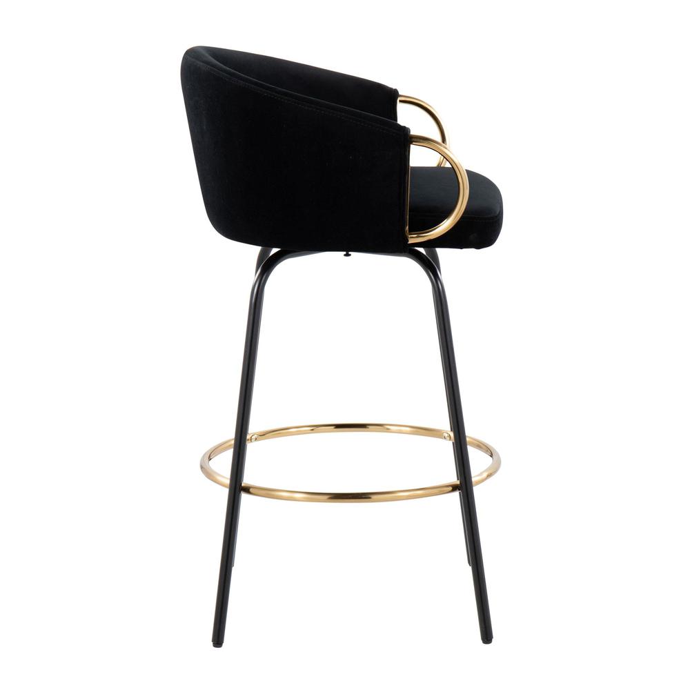 Black Metal, Gold Metal, Black Velvet Claire Counter Stool - Set of 2. Picture 3