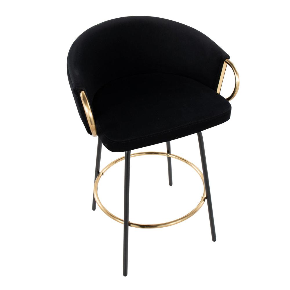 Black Metal, Gold Metal, Black Velvet Claire Counter Stool - Set of 2. Picture 7