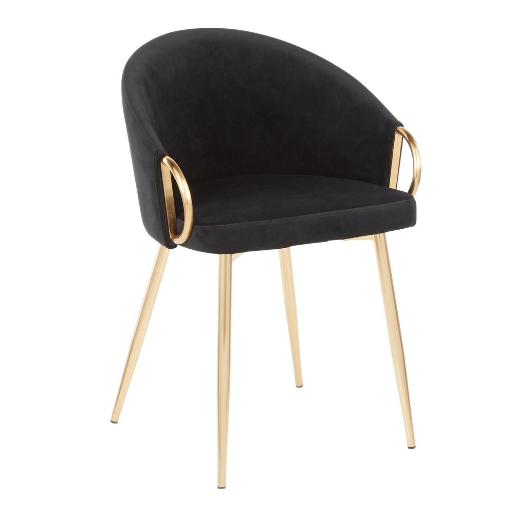 Gold Metal, Black Velvet Claire Chair - Set of 2. Picture 2