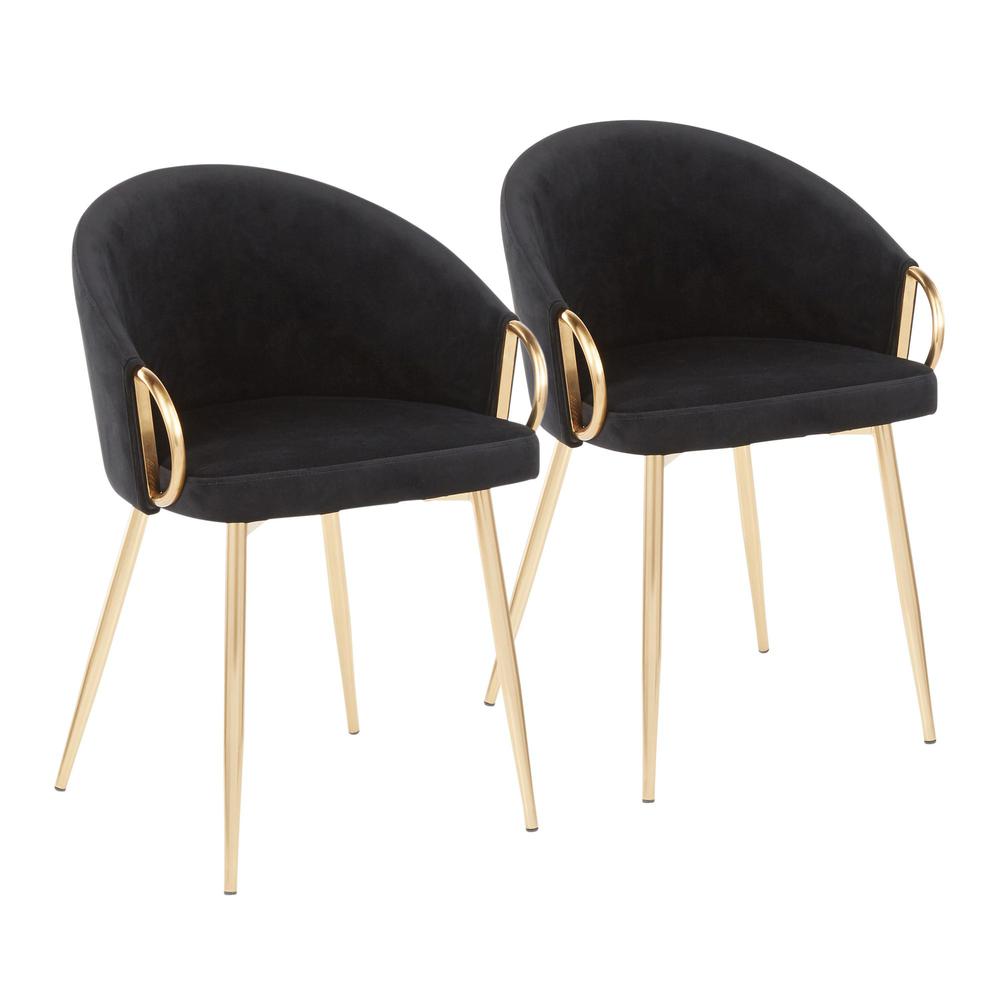 Gold Metal, Black Velvet Claire Chair - Set of 2. Picture 1