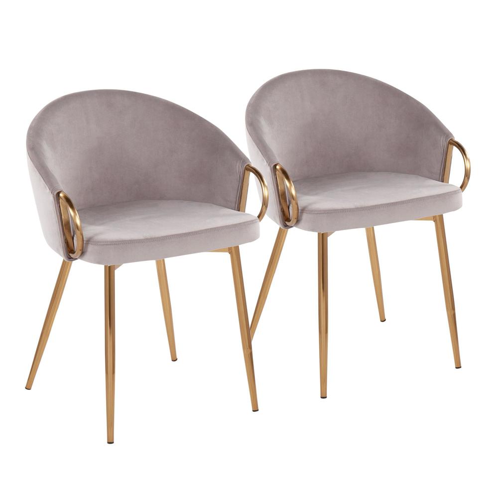 Gold Metal, Silver Velvet Claire Chair - Set of 2. Picture 1